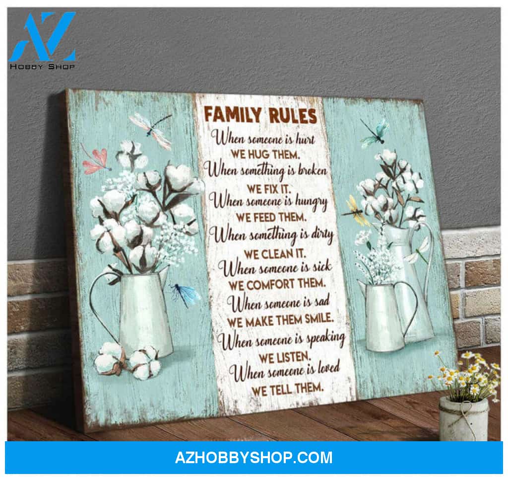 Family Rules Dragonfly Canvas Wall Art | Moosfy Wrap Canvas Ready To Hang