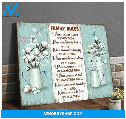 Family Rules Dragonfly Canvas Wall Art | Moosfy Wrap Canvas Ready To Hang