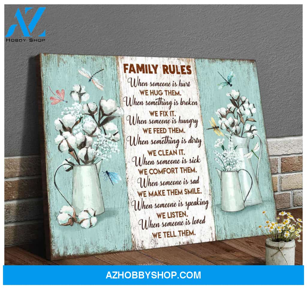 Family Rules Dragonfly Canvas Wall Art | Moosfy Wrap Canvas Ready To Hang