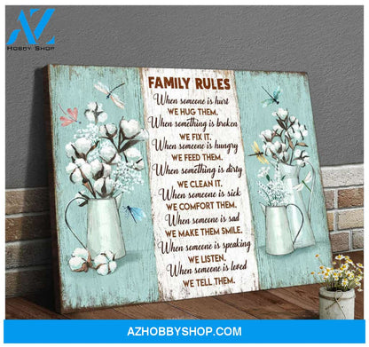 Family Rules Dragonfly Canvas Wall Art | Moosfy Wrap Canvas Ready To Hang