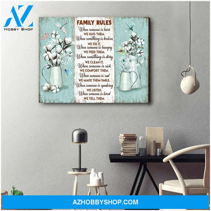 Family Rules Dragonfly Canvas Wall Art