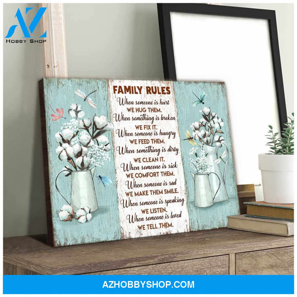 Family Rules Dragonfly Canvas Wall Art