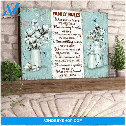 Family Rules Dragonfly Canvas Wall Art