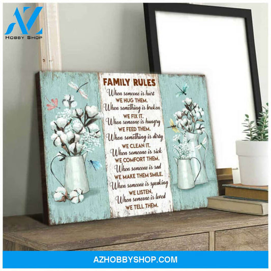 Family Rules Dragonfly Canvas Wall Art | Moosfy Wrap Canvas Ready To Hang
