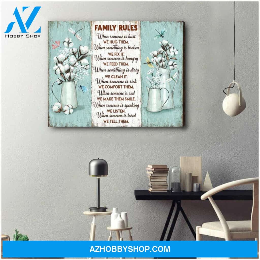 Family Rules Dragonfly Canvas Wall Art | Moosfy Wrap Canvas Ready To Hang