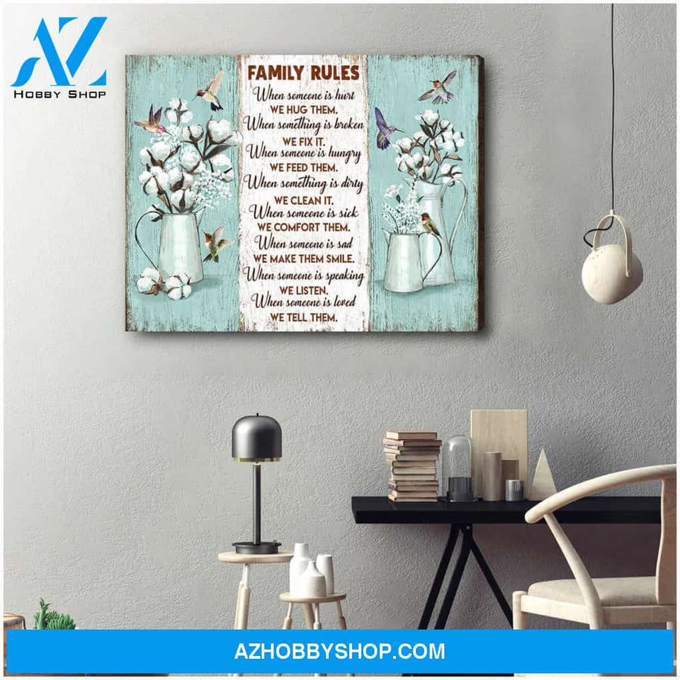 Family Rules Hummingbird Canvas Wall Art