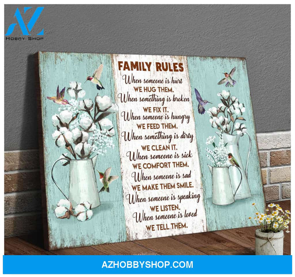 Family Rules Hummingbird Canvas Wall Art