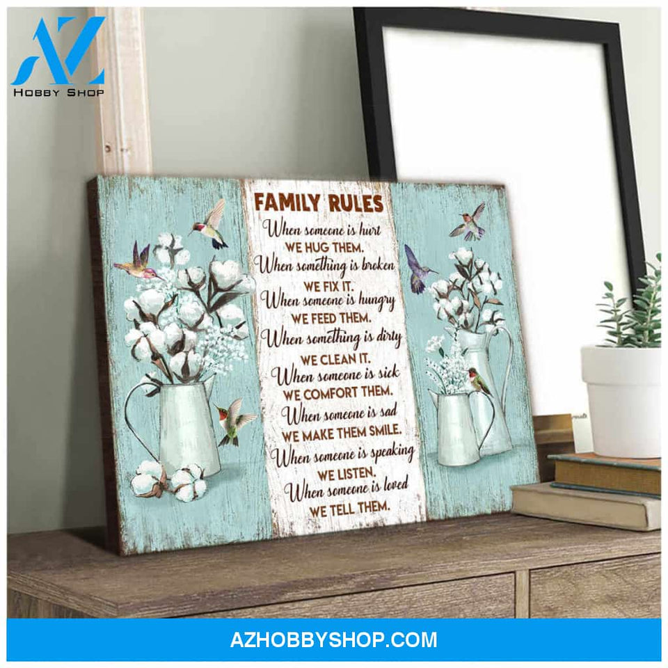 Family Rules Hummingbird Canvas Wall Art