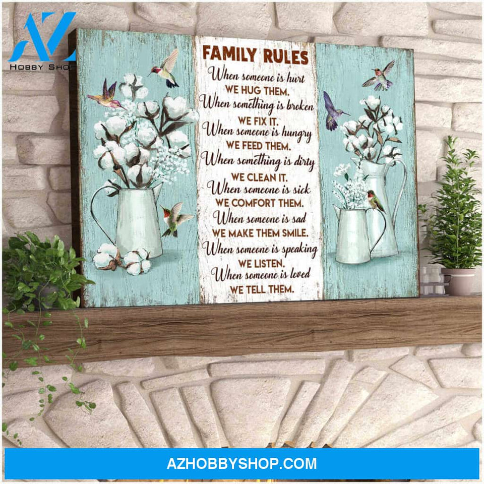 Family Rules Hummingbird Canvas Wall Art