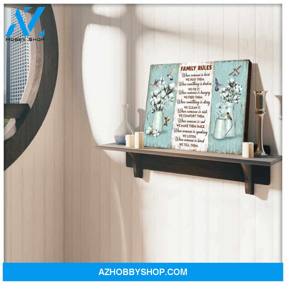 Family Rules Hummingbird Canvas Wall Art