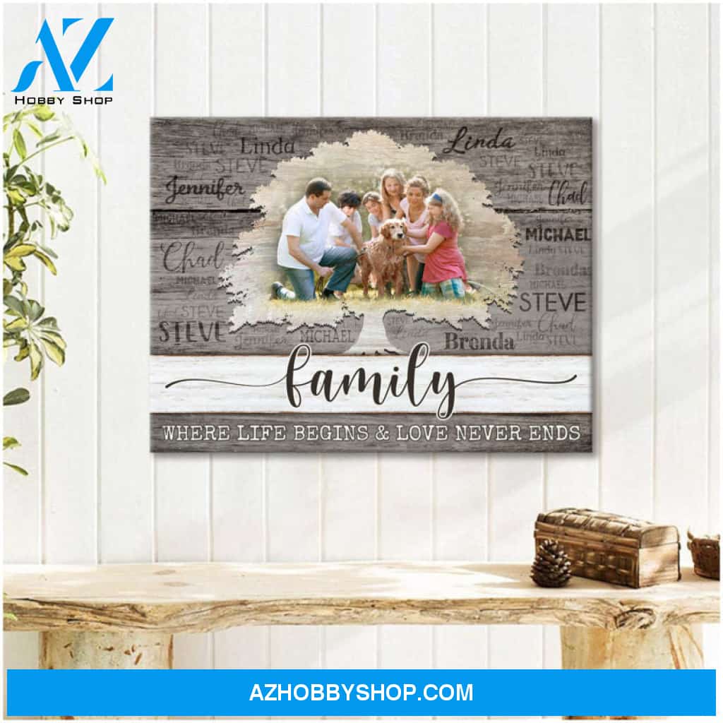 Family Tree Wall Art Personalized Photo Gift Where Life Begins and Love Never Ends Canvas Print