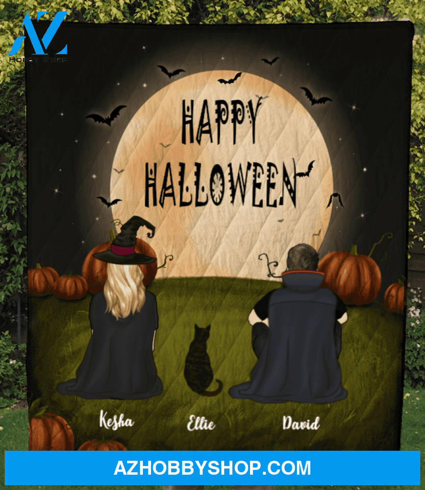 Family With 1 Cat - Halloween Quilt Blanket, Happy Halloween