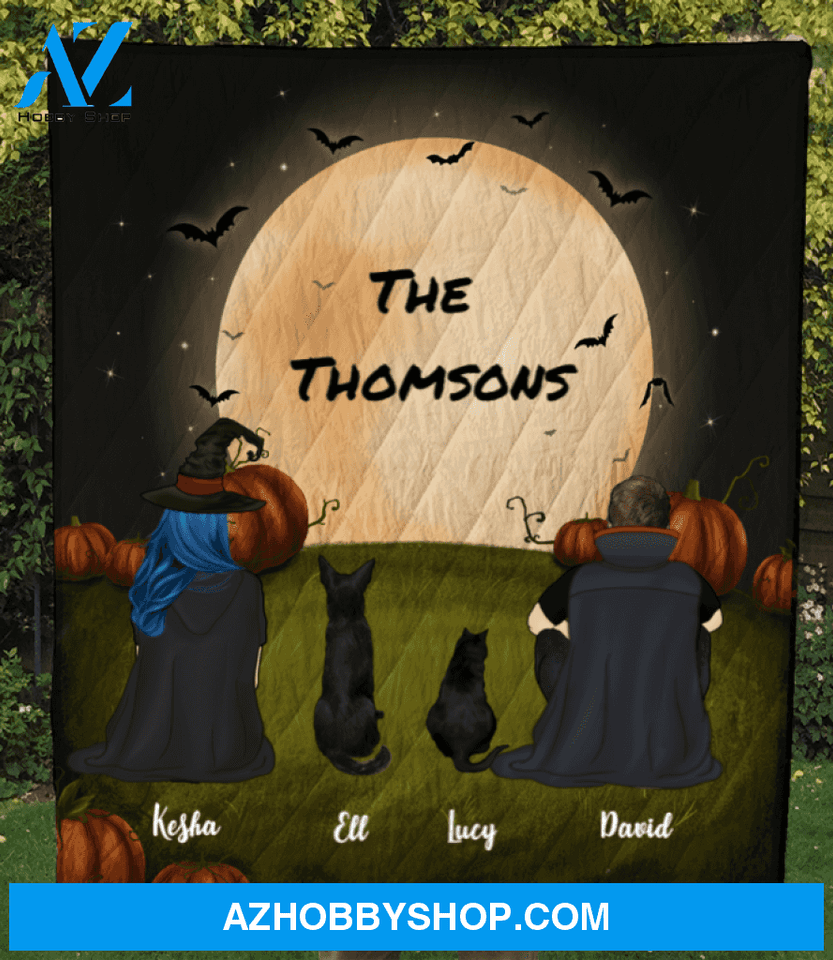 Family With 1 Dog and 1 Cat - Halloween Quilt Blanket