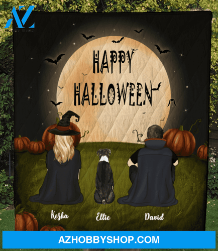 Family With 1 Dog - Halloween Quilt Blanket, Happy Halloween