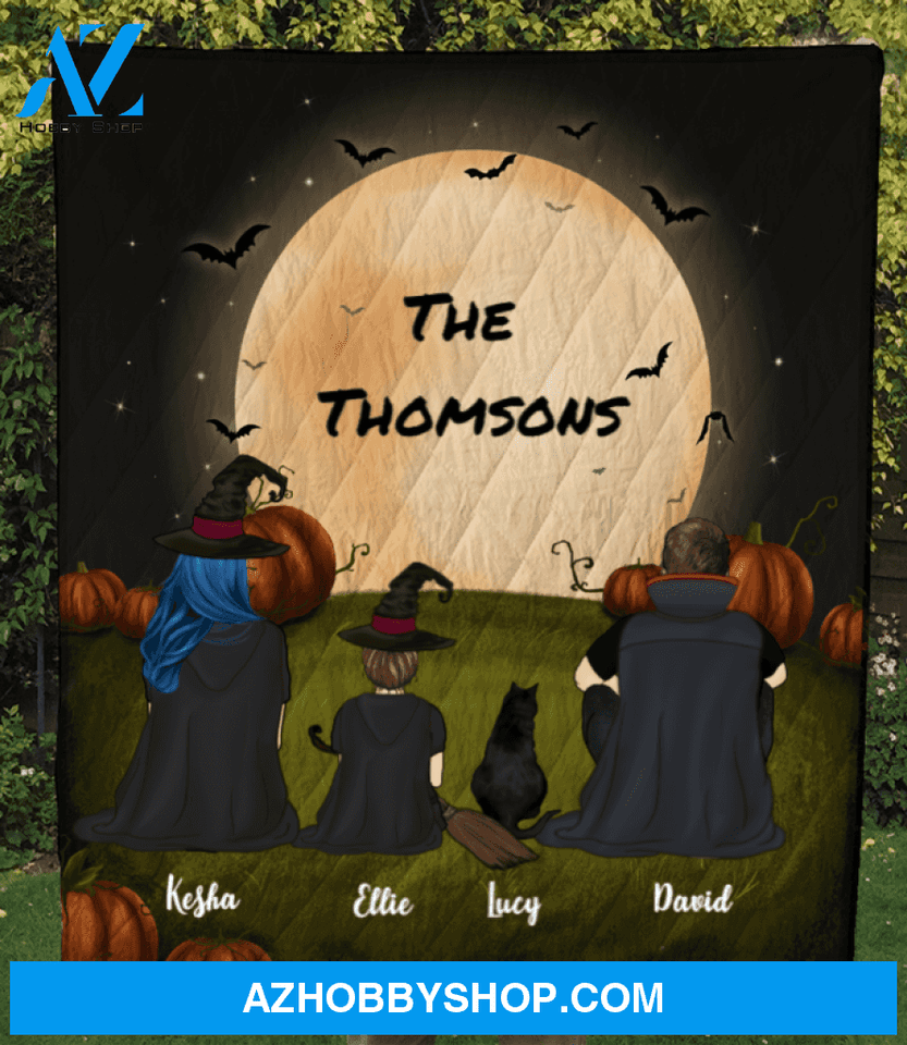 Family With 1 Kid and 1 Cat - Halloween Quilt Blanket