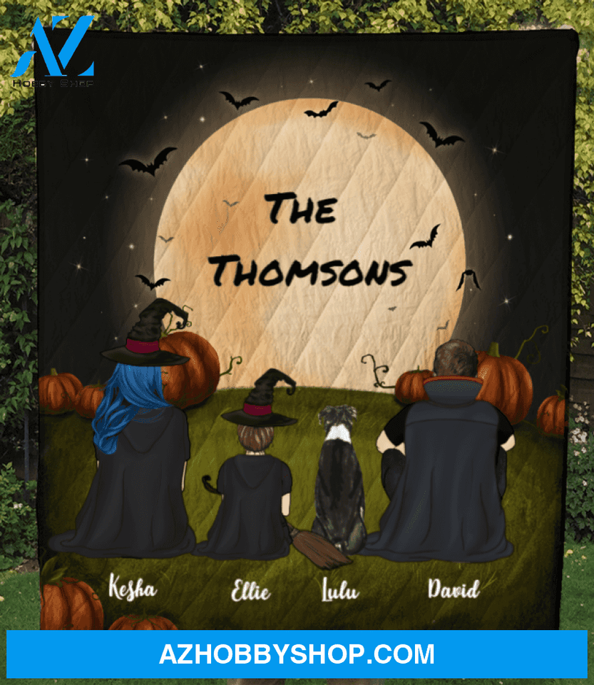 Family With 1 Kid and 1 Dog - Halloween Quilt Blanket