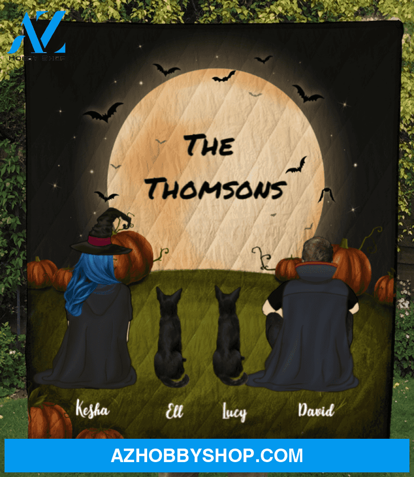 Family With 2 Dogs - Halloween Quilt Blanket