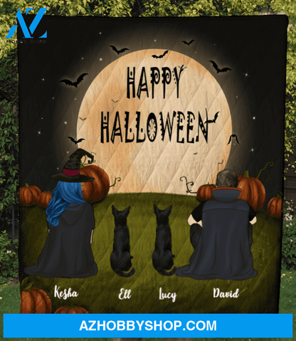 Family With 2 Dogs - Halloween Quilt Blanket, Happy Halloween