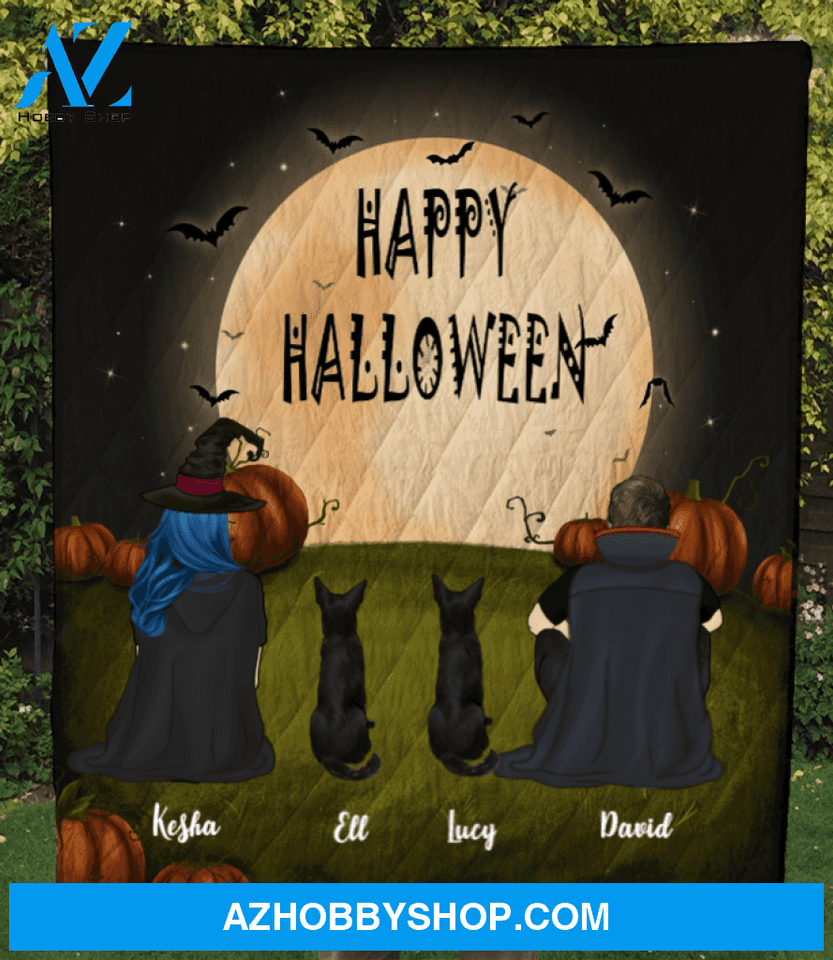 Family With 2 Dogs - Halloween Quilt Blanket, Happy Halloween