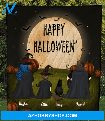 Family With Kids And Pets - Halloween Quilt Blanket, Happy Halloween