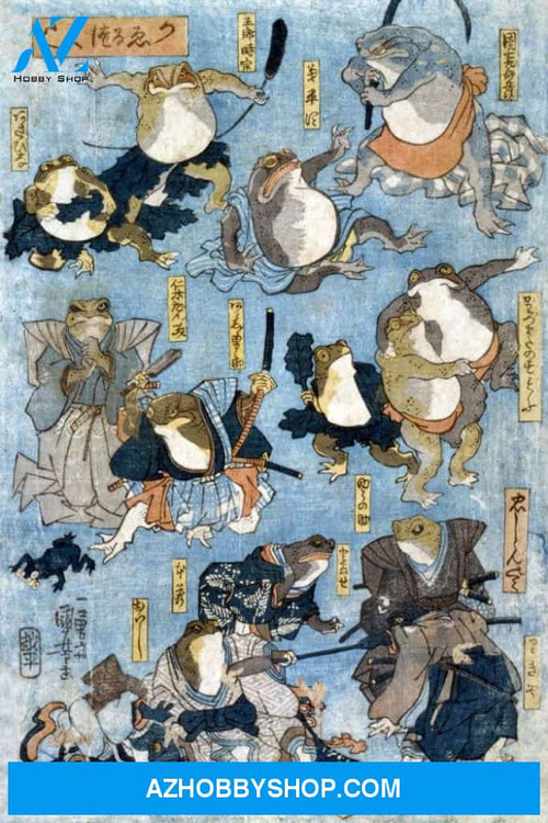 Famous Heroes Of The Kabuki Stage Played By Frogs Japanese Wood-Cut