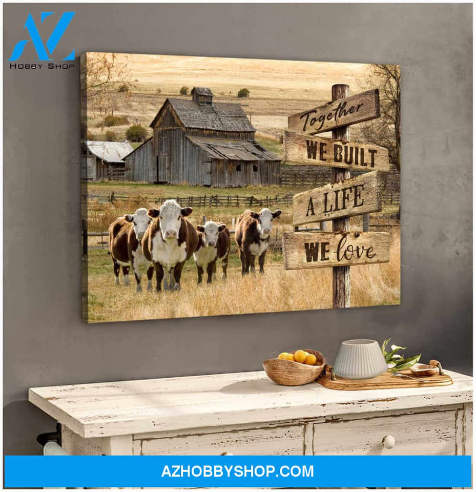 Farm and Hereford Cow Canvas Together Wall Art Decor