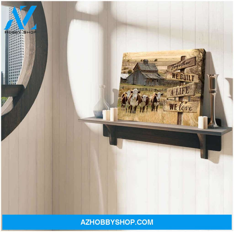 Farm and Hereford Cow Canvas Together Wall Art Decor