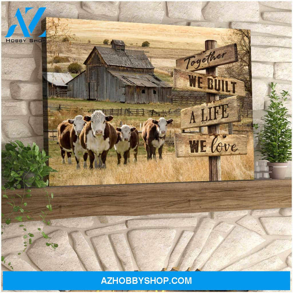 Farm and Hereford Cow Canvas Together Wall Art Decor