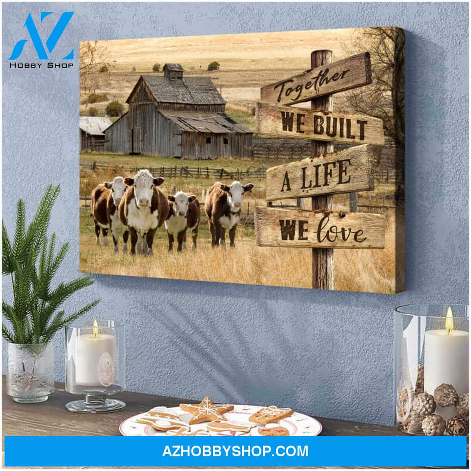 Farm and Hereford Cow Canvas Together Wall Art Decor