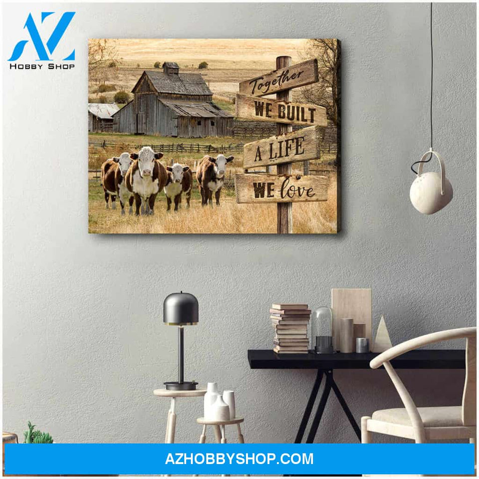 Farm and Hereford Cow Canvas Together Wall Art Decor