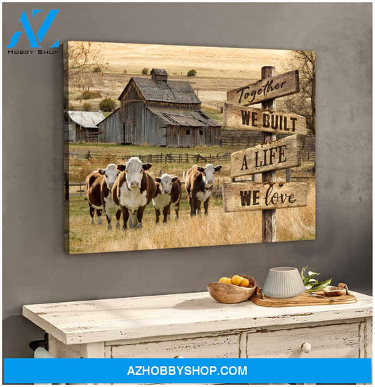 Farm and Hereford Cow Together Canvas Poster Wall Art Prints, Farmhouse Decor