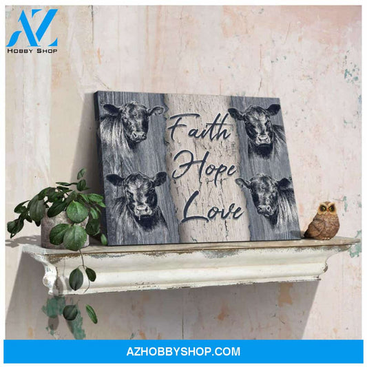 Farm Angus Cows Faith Hope Love Canvas Wall Art Decor