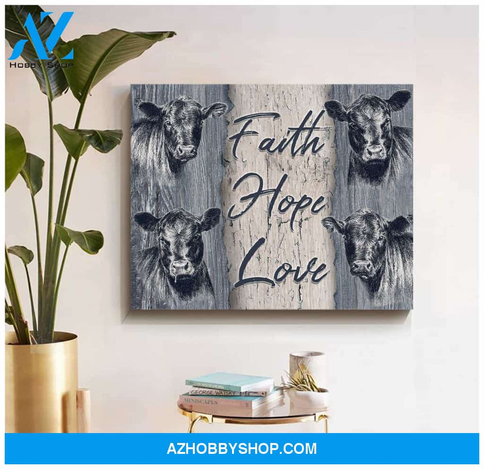 Farm Angus Cows Faith Hope Love Canvas Wall Art Decor