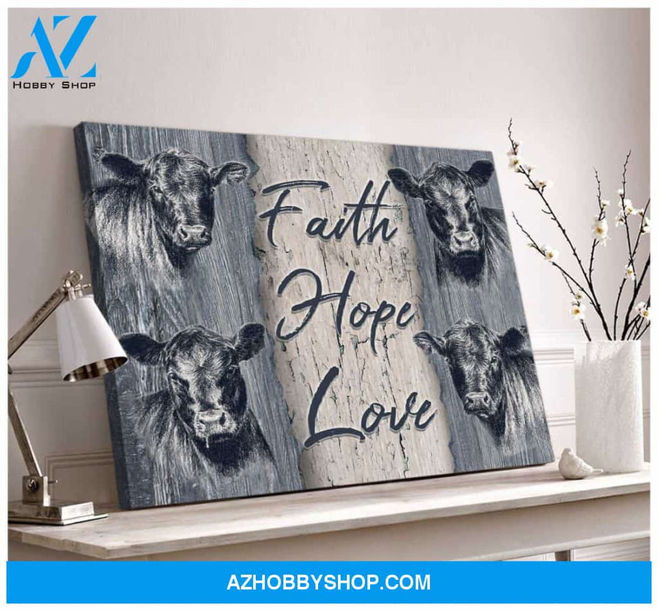 Farm Angus Cows Faith Hope Love Canvas Wall Art Decor