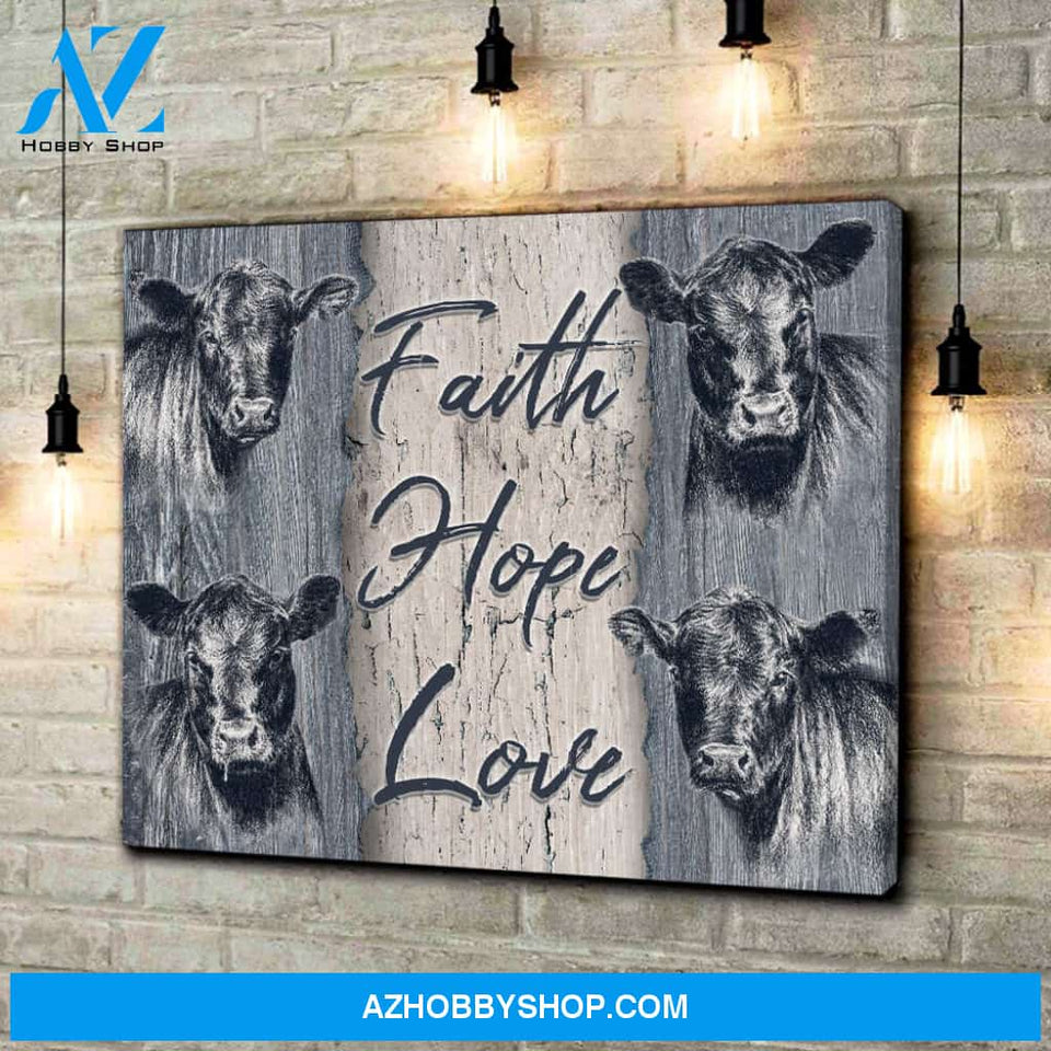 Farm Angus Cows Faith Hope Love Canvas Wall Art Decor