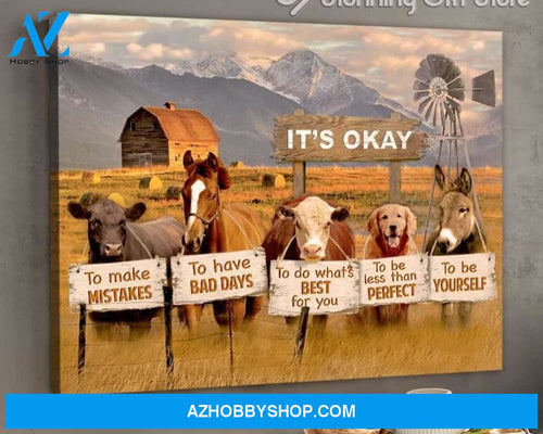 Farm Animal Cattle Farmhouse Wall Home, Its Okay To Make Mistakes Barn Windmill Poster Canvas Wall Art