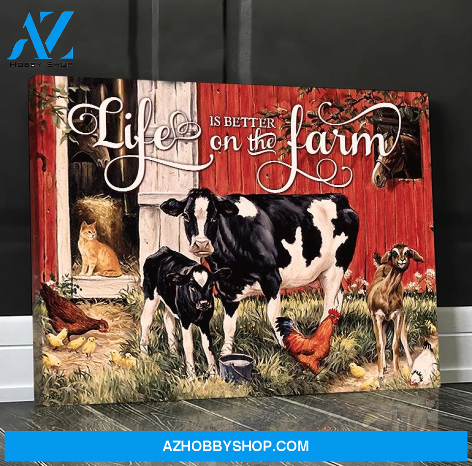 Farm Animal Life Is Better On The Farm Farmhouse Barn Canvas Poster Wall Art Prints, Farmhouse Decor