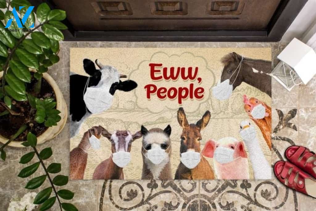 Farm Animals Face Mask Eww People Animal Doormat Funny Welcome Mat Farm Rug Farmer House Decor Housewarming Gift Gift for Famer Friend for Farm Animal Lovers