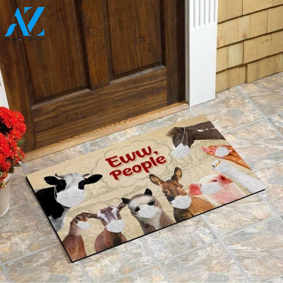 Farm Animals Face Mask Eww People Animal Doormat Funny Welcome Mat Farm Rug Farmer House Decor Housewarming Gift Gift for Famer Friend Family Gift for Farm Animal Lovers