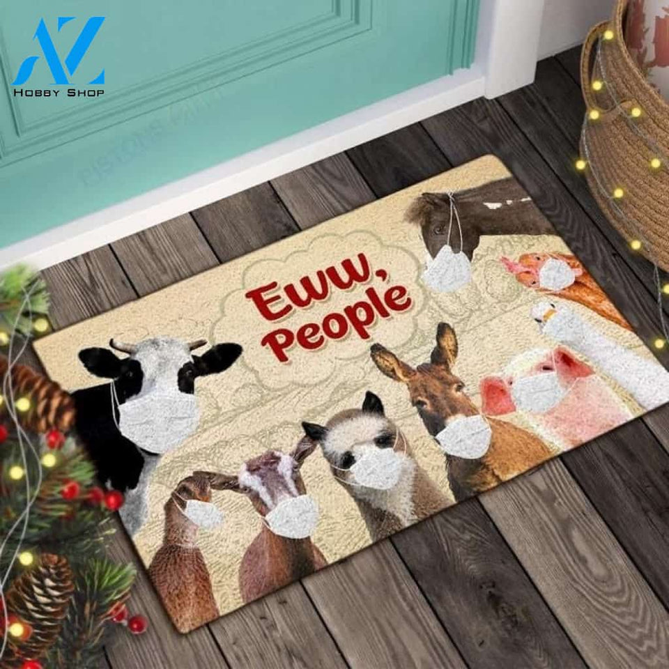 Farm Animals Face Mask Eww People Animal Doormat Funny Welcome Mat Farm Rug Farmer House Decor Housewarming Gift Gift for Famer Friend Family Gift for Farm Animal Lovers