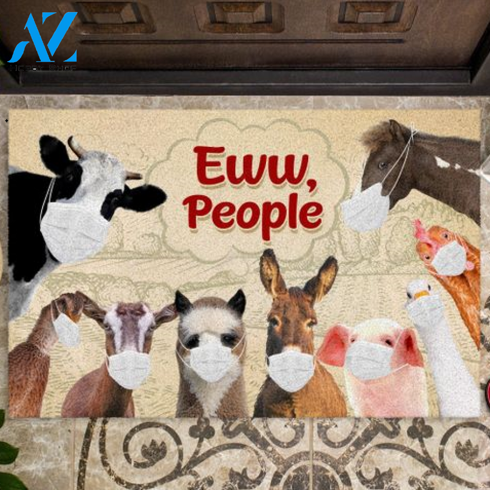 Farm Animals Face Mask Eww People Animal Doormat Funny Welcome Mat Farm Rug Farmer House Decor Housewarming Gift Gift for Famer Friend Family Gift for Farm Animal Lovers