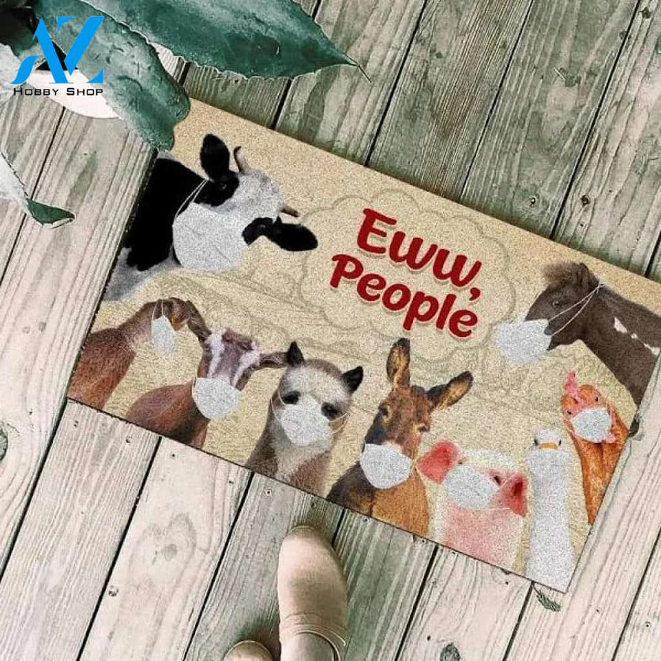 Farm Animals Face Mask Eww People Animal Doormat Funny Welcome Mat Farm Rug Farmer House Decor Housewarming Gift Gift for Famer Friend Family Gift for Farm Animal Lovers