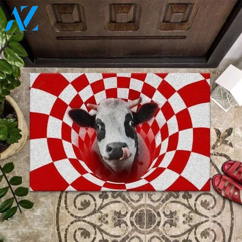 Farm Animals Illusion Cow Easy Clean Welcome DoorMat | Felt And Rubber | DO3383