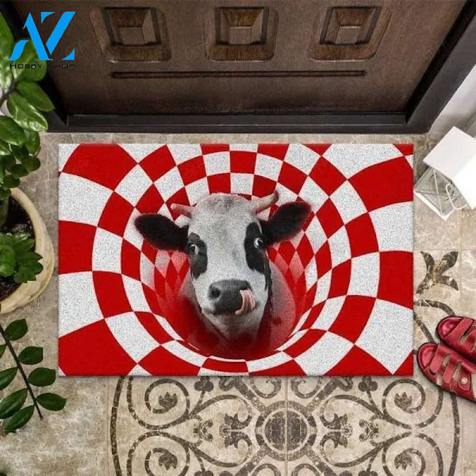Farm Animals Illusion Cow Easy Clean Welcome DoorMat | Felt And Rubber | DO3383