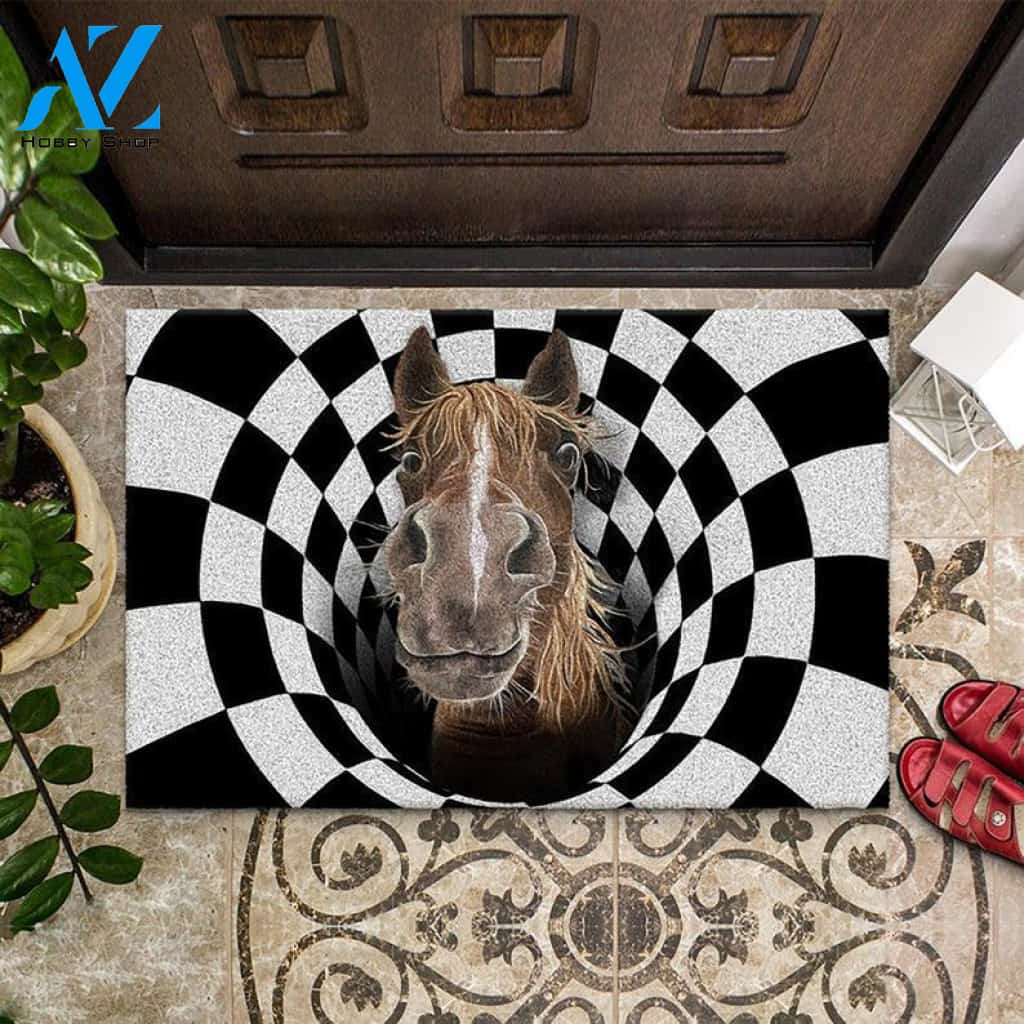 Farm Animals Illusion Horse Doormat, Funny Horse Door Mat, Horse Welcome Mat, Horse Lover Doormat Gift