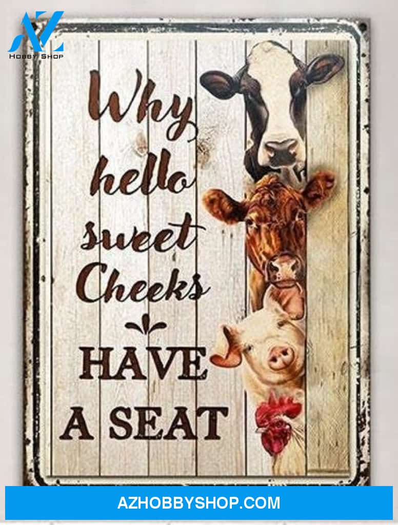 Farm Animals - Why Hello Sweet Cheeks, Funny Farm Animals For Farmhouse Bathroom Decor, Canvas And Poster, Wall Decor Visual Art