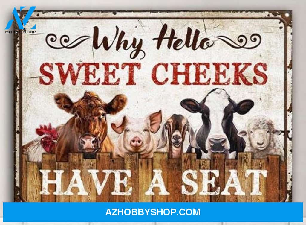 Farm Animals - Why Hello Sweet Cheeks, Funny Farm Animals For Farmhouse Bathroom Decor, Canvas And Poster, Wall Decor Visual Art 1