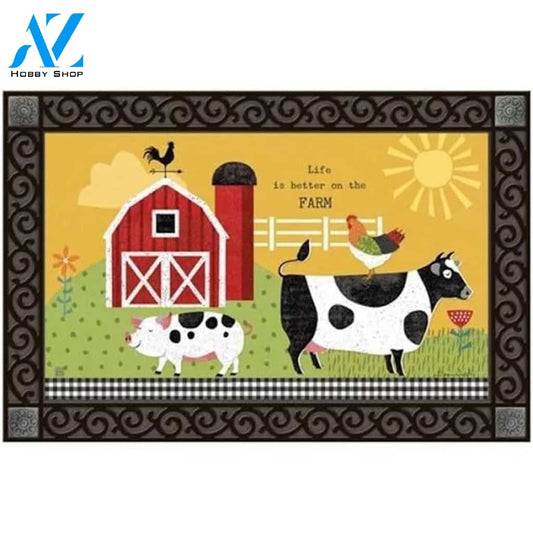 Farm Charm Fun Cow Pig Chicken Non-Slip Printed Doormat Home Decor