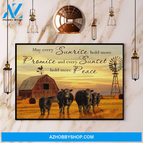 Farm Cow Windmill Sunrise Promise Sunset Peace Canvas And Poster, Wall Decor Visual Art