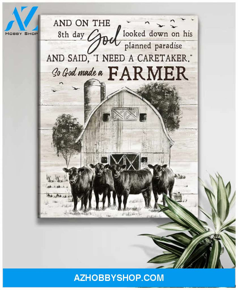 Farm Farmhouse Angus Cow Canvas So God made a farmer Wall Art Decor